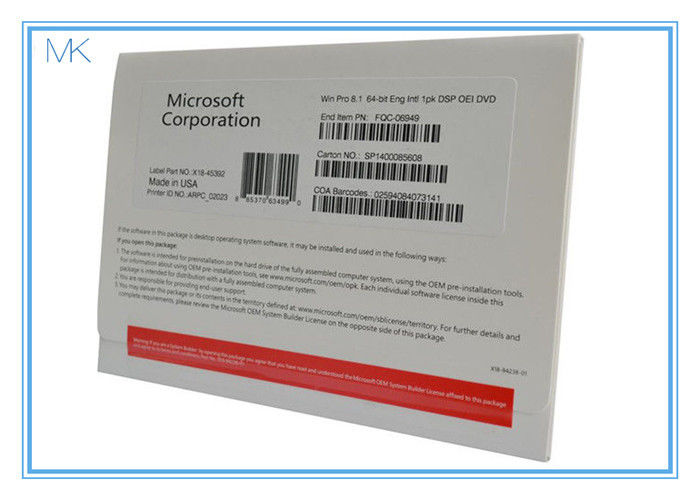 Originele Vensters 8,1 Productcodeoem Pakket met 64 bits met de Zeer belangrijke Kaart van DVD