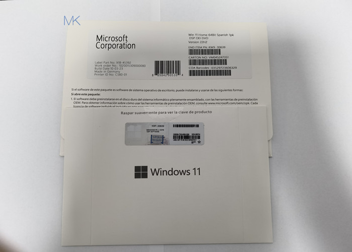 Spaans Microsoft Windows 11 Huisoem DVD Fysieke Doos DirectX 9 of later met de bestuurder van WDDM 1,0