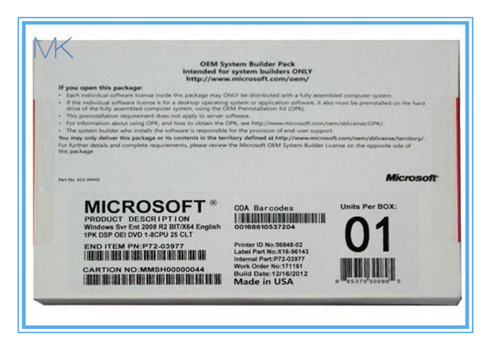 Winstserver 2008 R2-Ondernemingsoem 25 de Activering 1-8CPU van CLT 1PK DSP OEI DVD