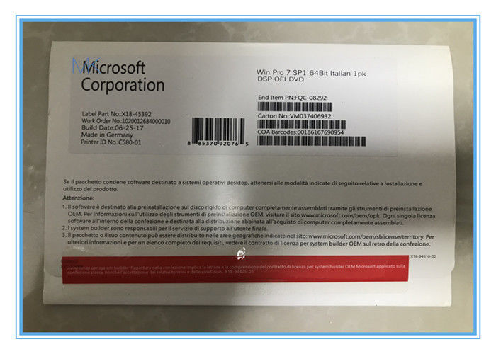 FQC - 08929 Microsoft Windows 7 Pro Online Italiaanse 2GB RAM voor 64 bits