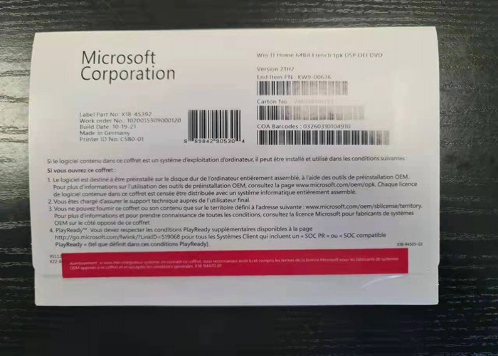 KW9-00636 UEFI Microsoft Windows 11 Huisdvd OEM Versie van de Doos de Zeer belangrijke Vergunning 21H2